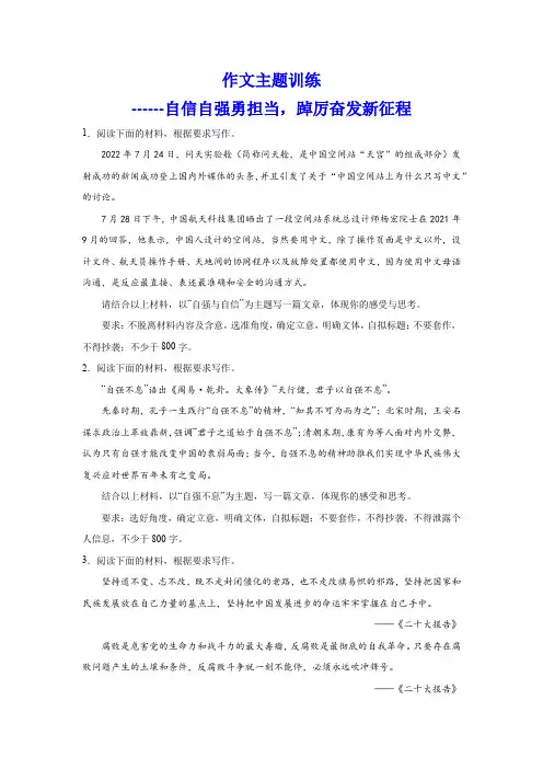 2024届高考语文复习：作文主题训练自信自强勇担当,踔厉奋发新征程(含解析)