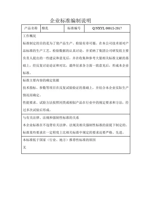 企业标准编制说明