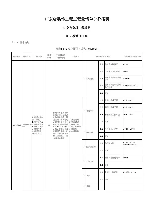 2010广东省装饰工程工程量清单计价指引