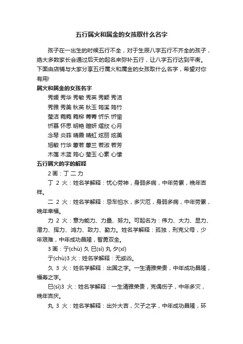五行属火和属金的女孩取什么名字