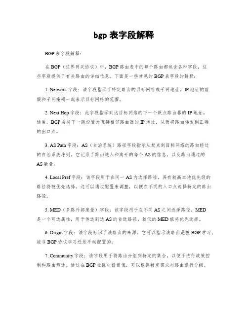 bgp表字段解释
