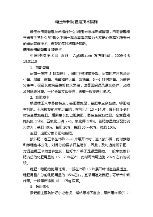 糯玉米田间管理技术措施
