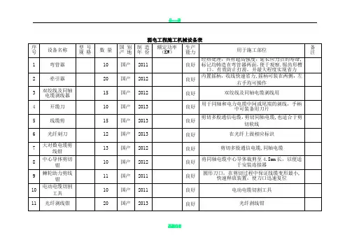 弱电工程施工机械设备表