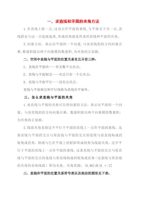 直线与平面的夹角范围直线与平面的位置关系怎么判断求直线和平面的夹角方法