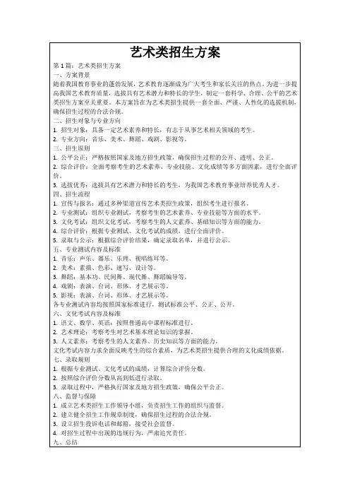 艺术类招生方案