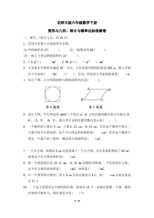北师大版六年级数学下册总复习专项 图形与几何、统计与概率达标检测卷附答案