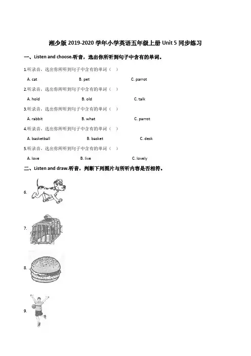 五年级上册英语试题-Unit 5 Can I have a pet ？湘少版(含答案)