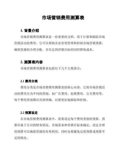 市场营销费用测算表