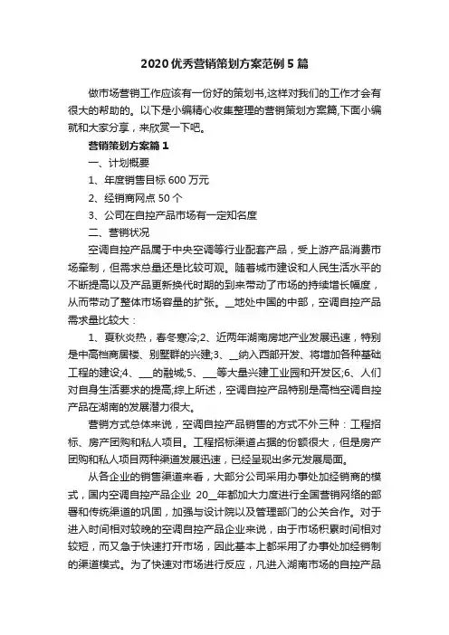2020优秀营销策划方案范例5篇