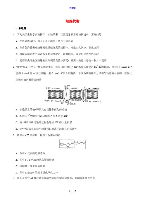 高中生物 必刷经典题 专题2.2 细胞代谢(能力提升)(含解析)(必修1)-人教版高中必修1生物试题