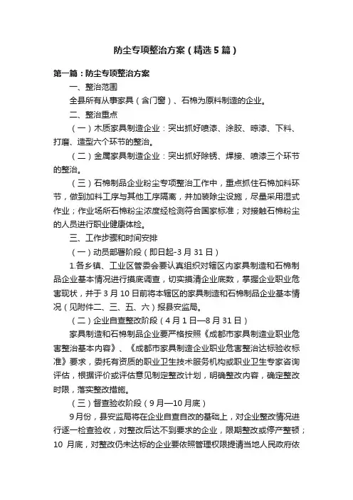 防尘专项整治方案（精选5篇）