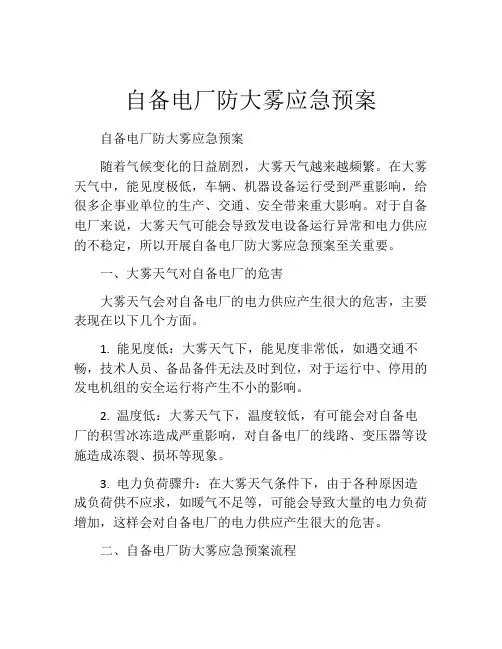自备电厂防大雾应急预案