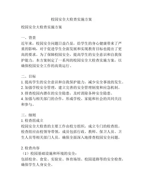 校园安全大检查实施方案