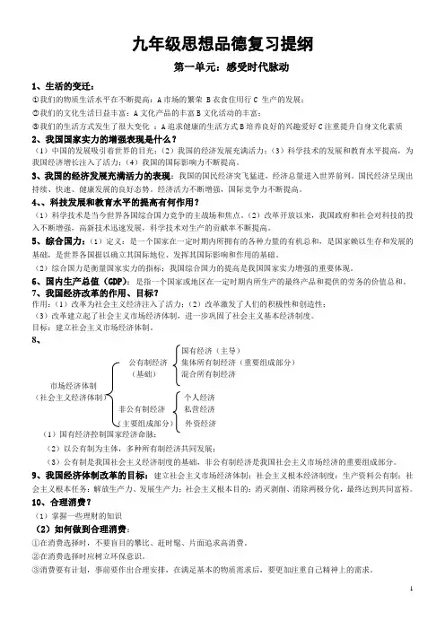 人教版九年级思想品德复习提纲(中考)