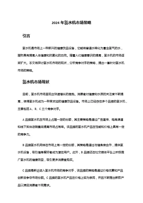 2024年氢水机市场策略