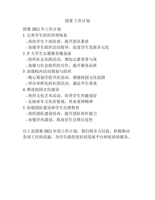 团委 工作计划