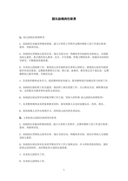 园长助理岗位职责