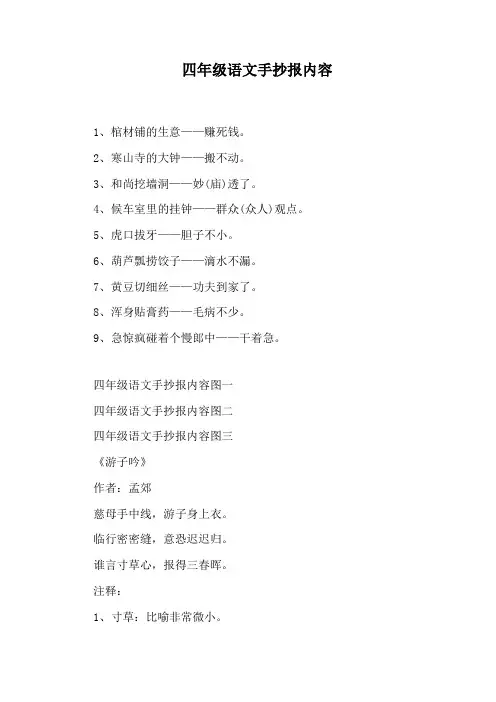 四年级语文手抄报内容