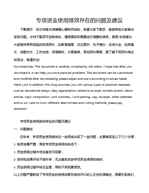 专项资金使用绩效存在的问题及建议