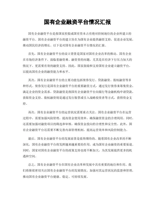 国有企业融资平台情况汇报
