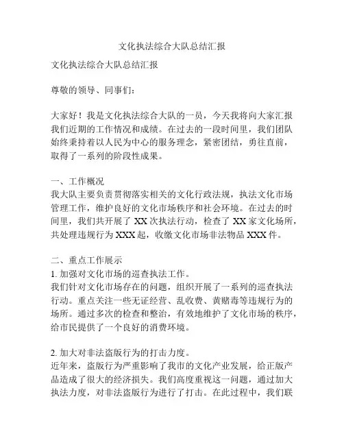 文化执法综合大队总结汇报