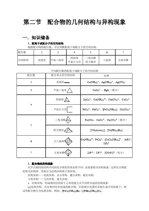 高中化学——配合物的几何结构与异构现象