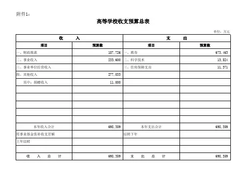 高等学校收支预算总表
