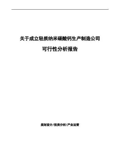 关于成立轻质纳米碳酸钙生产制造公司可行性分析报告