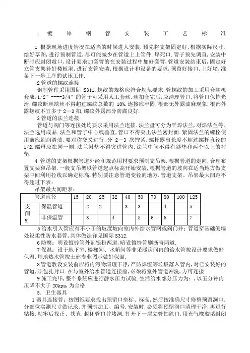 镀锌钢管安装工艺标准