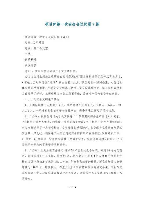 项目部第一次安全会议纪要7篇