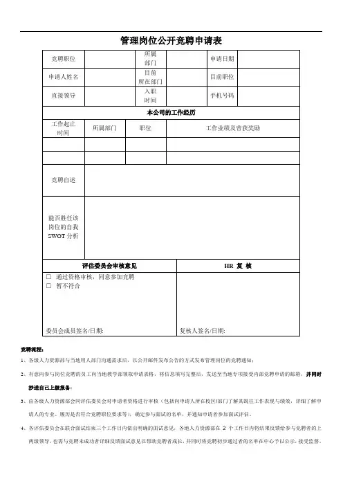 内部竞聘申请表