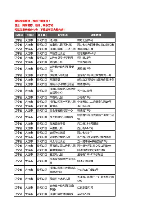 新版辽宁省大连市沙河口区幼儿园企业公司商家户名录单联系方式地址大全142家