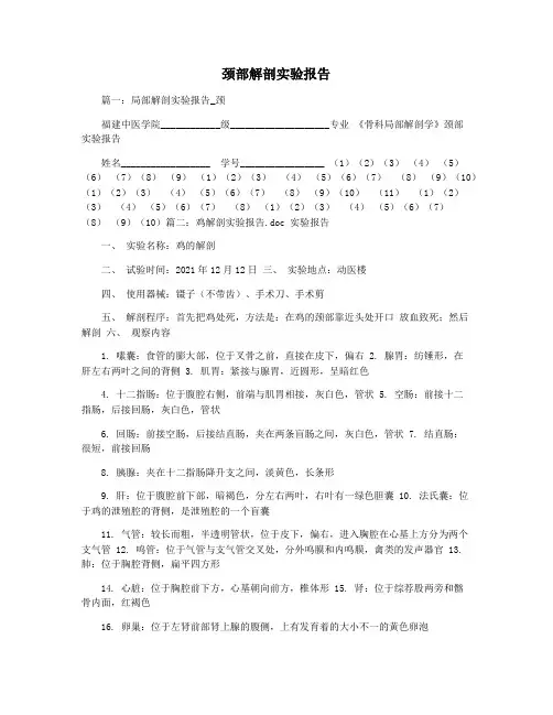 颈部解剖实验报告