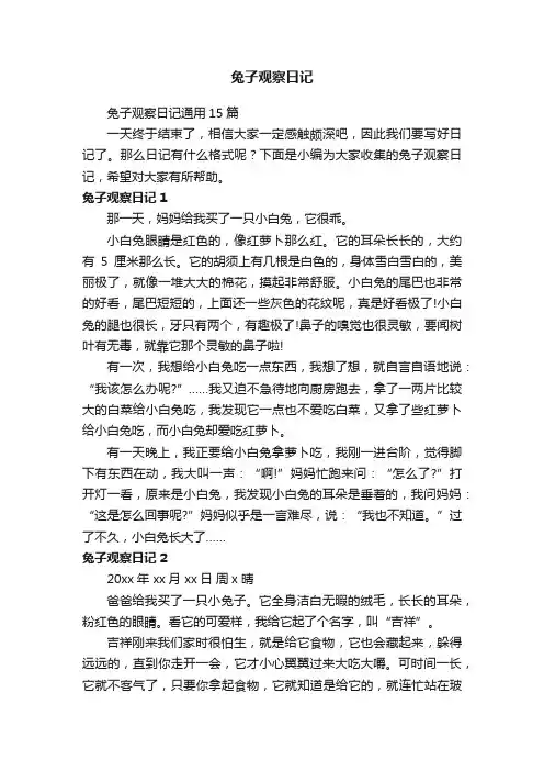 兔子观察日记通用15篇