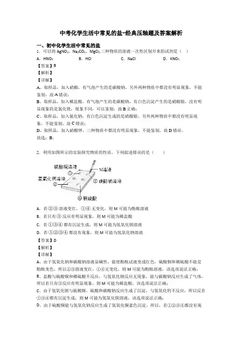 中考化学生活中常见的盐-经典压轴题及答案解析