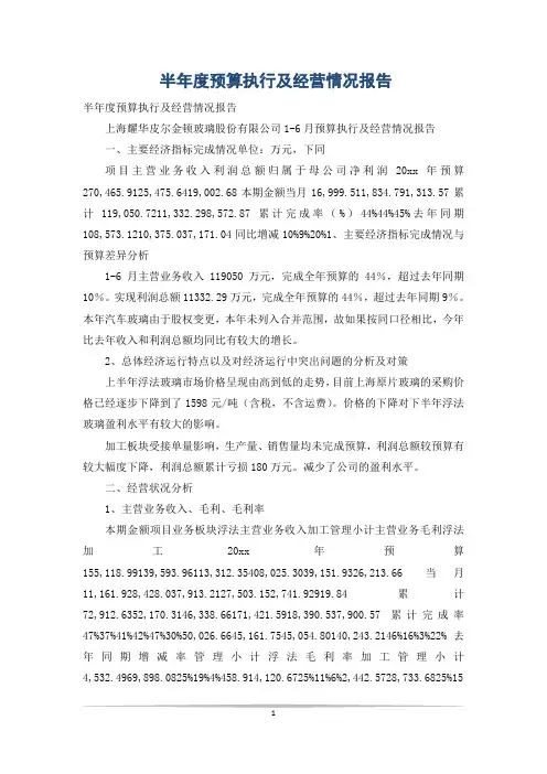 半年度预算执行及经营情况报告