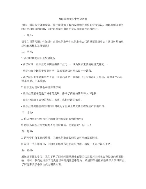 西汉丝织业初中历史教案