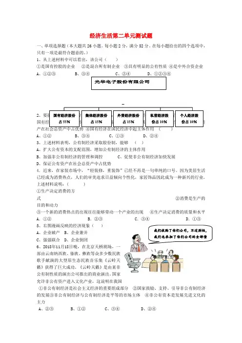 最新-高中政治 经济生活第二单元试题 新人教版必修1 精品