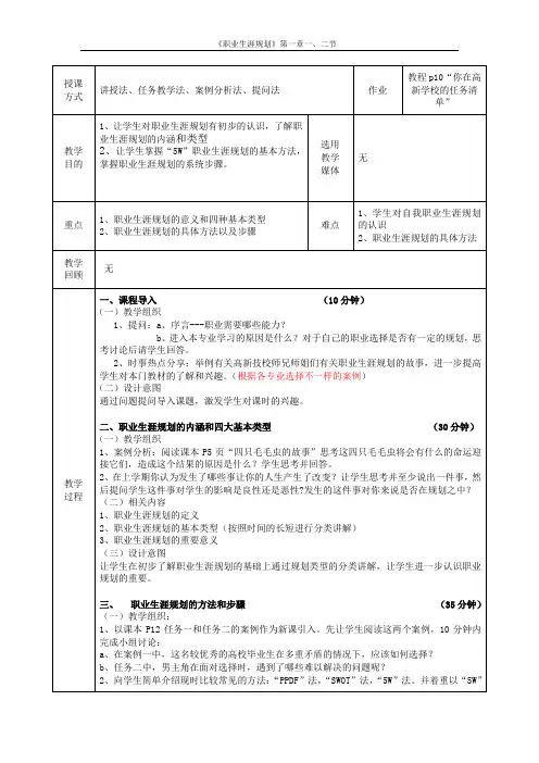 理工系《职业生涯规划》第一章第一、二节(职业生涯规划的内涵和意义)(职业生涯规划的方法和步骤上)教案