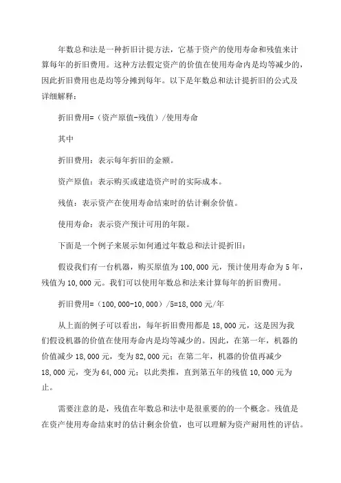 年数总和法计提折旧的公式