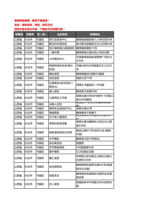 新版山西省长治市屯留区美容美发企业公司商家户名录单联系方式地址大全78家