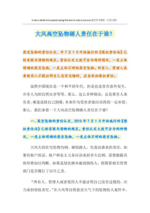 大风高空坠物砸人责任在于谁？