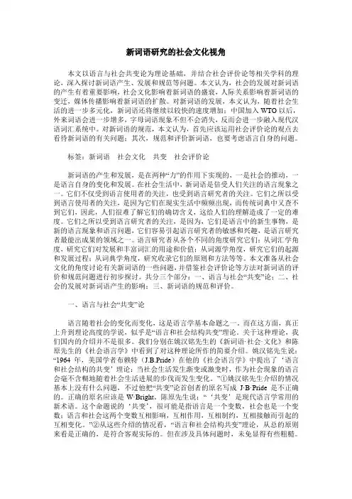 新词语研究的社会文化视角