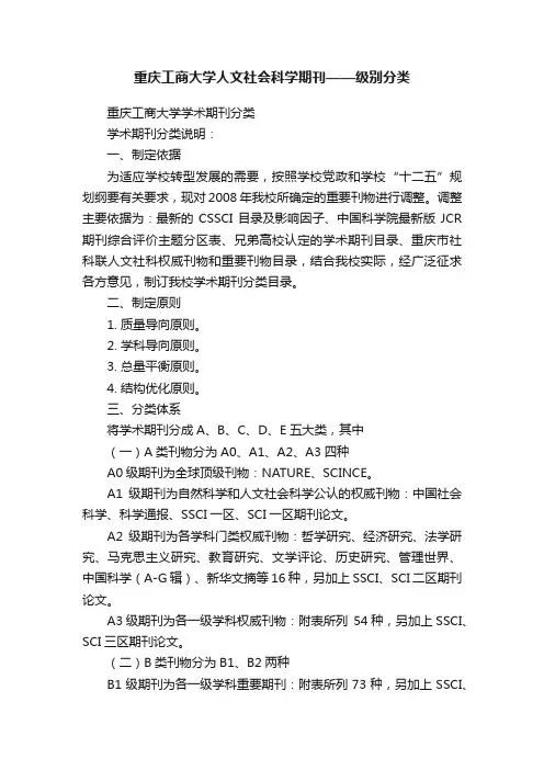 重庆工商大学人文社会科学期刊——级别分类
