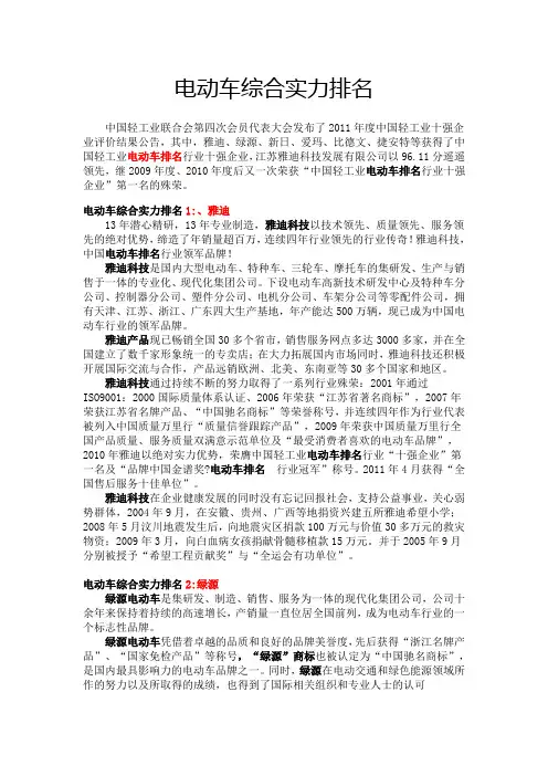 电动车综合实力排名