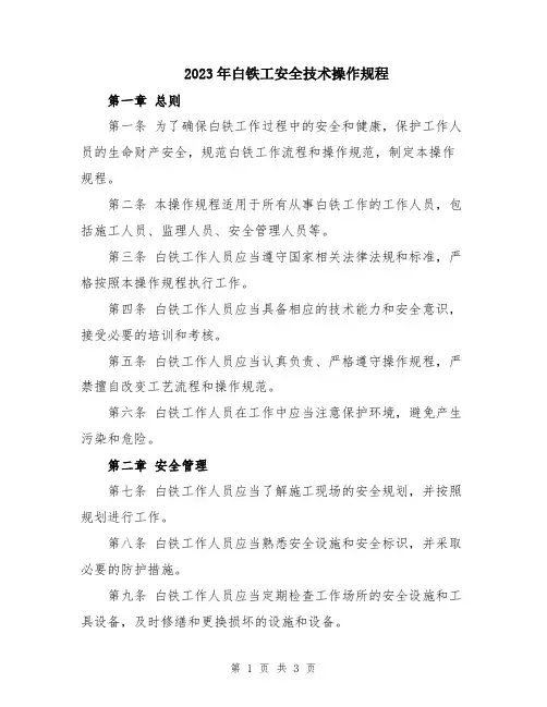 2023年白铁工安全技术操作规程