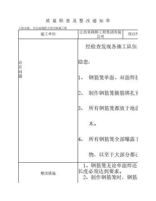 质量检查整改通知单