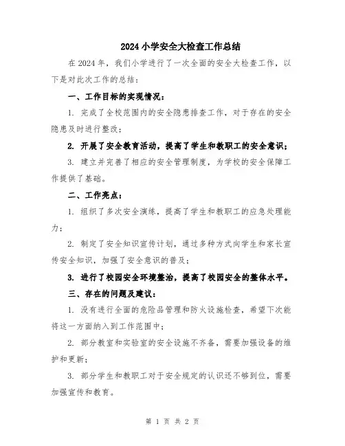 2024小学安全大检查工作总结