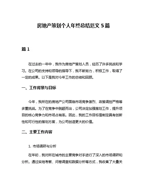 房地产策划个人年终总结范文5篇