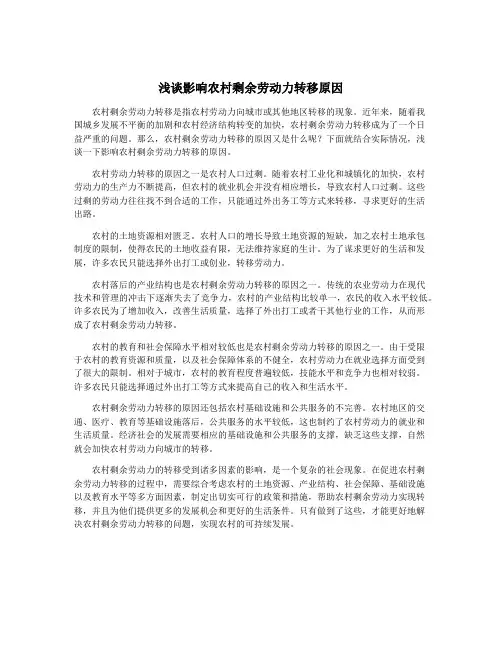 浅谈影响农村剩余劳动力转移原因